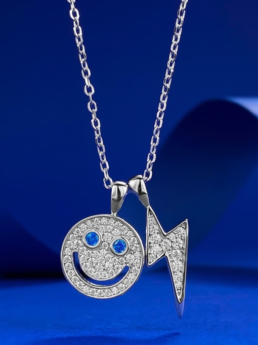 N402 Smiling Face Lightning Necklace 925 Sterling Silver Cubic Zirconia Smiley Lightning Luxury Necklace