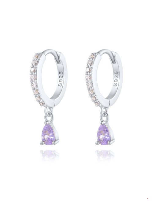 White gold purple diamond 925 Sterling Silver Cubic Zirconia Geometric Dainty Huggie Earring