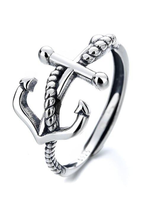 423J2.9g 925 Sterling Silver Anchor Vintage Band Ring