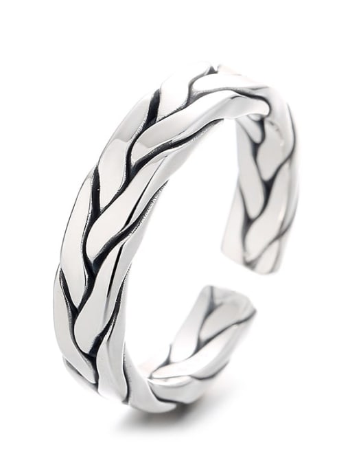 623JS5.1g 925 Sterling Silver Geometric hand braided braids Vintage Band Ring