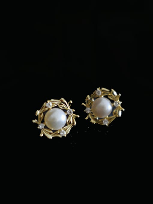 ZEMI 925 Sterling Silver Imitation Pearl Flower Minimalist Stud Earring 3