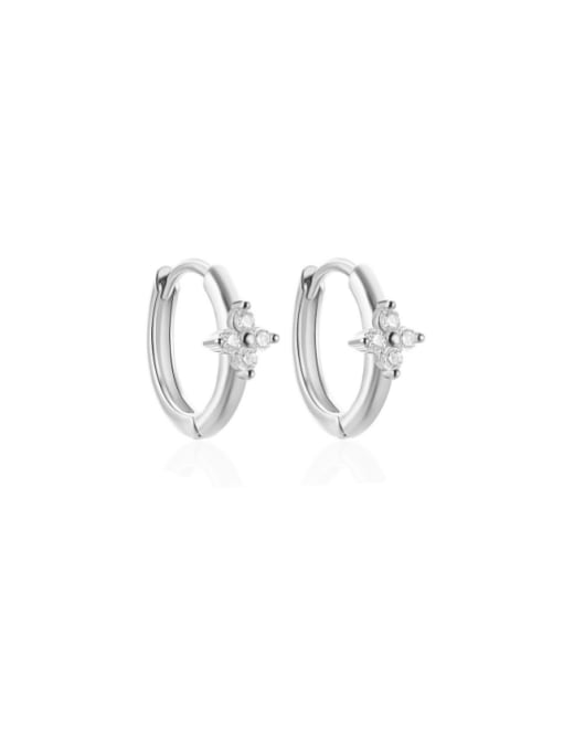 Platinum 2 925 Sterling Silver Cubic Zirconia Geometric Dainty Huggie Earring