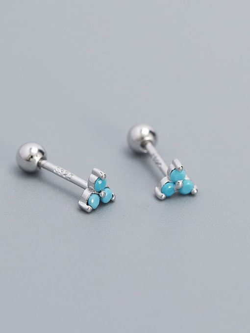 White gold+  turquoise 925 Sterling Silver Cubic Zirconia Triangle Dainty Stud Earring