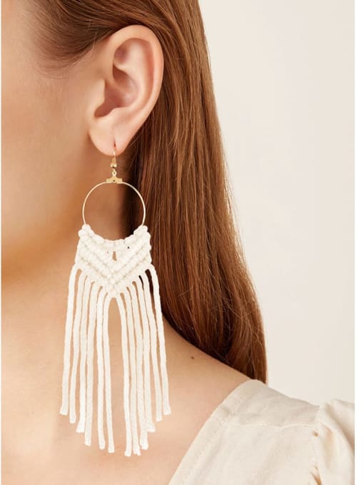 JMI Alloy cotton hand-woven tassel bohemian Hand-woven  drop earrings 1