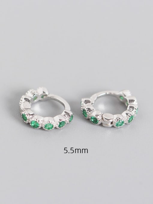 5.5mm platinum Green Stone 925 Sterling Silver Cubic Zirconia Geometric Minimalist Huggie Earring