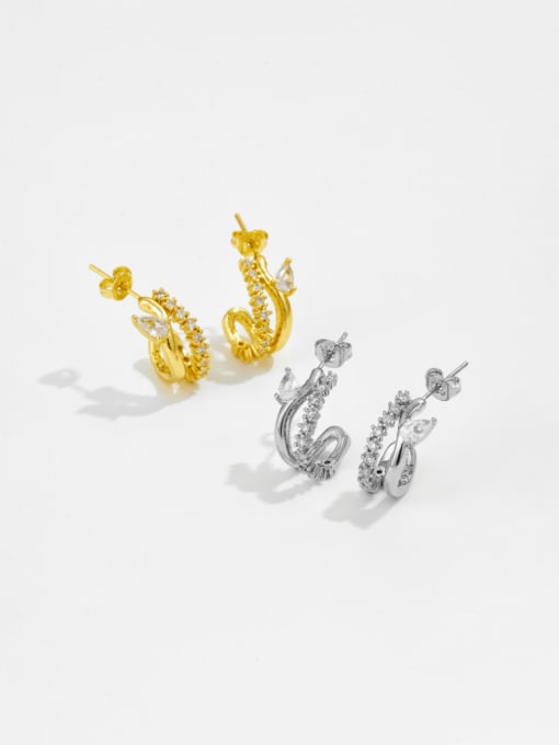 MZ- Silver Brass Cubic Zirconia Geometric Minimalist Cluster Earring 0