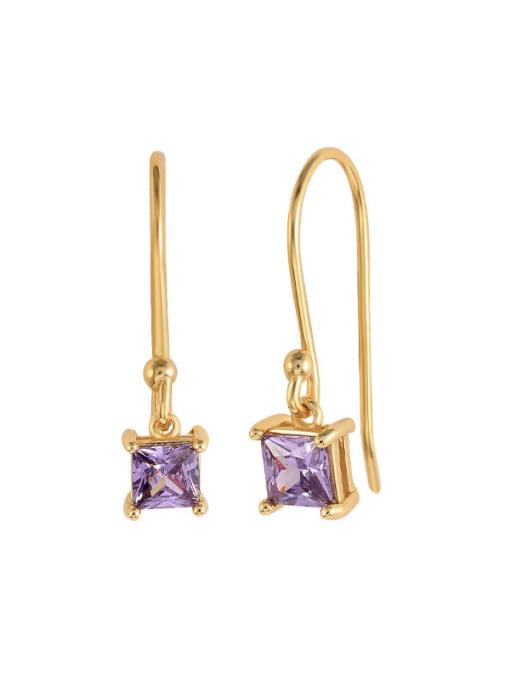 Golden+ Purple 925 Sterling Silver Cubic Zirconia Geometric Minimalist Hook Earring