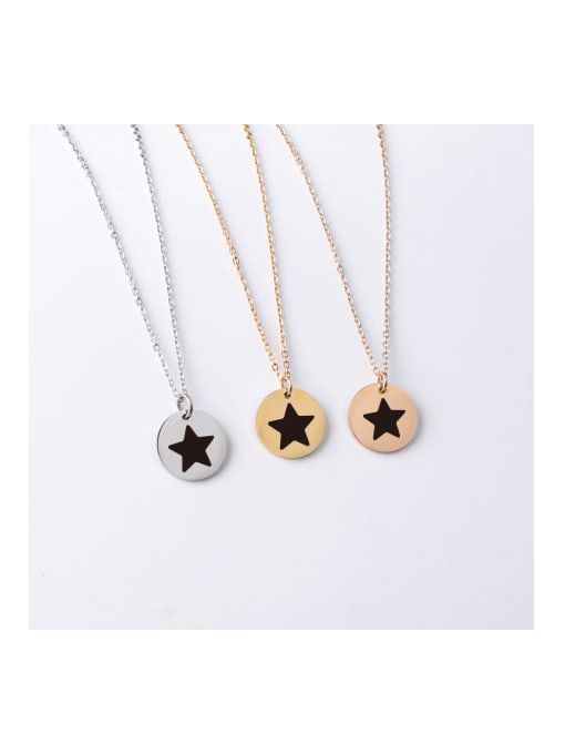 MEN PO Stainless steel disc five-pointed star series pendant necklace 1