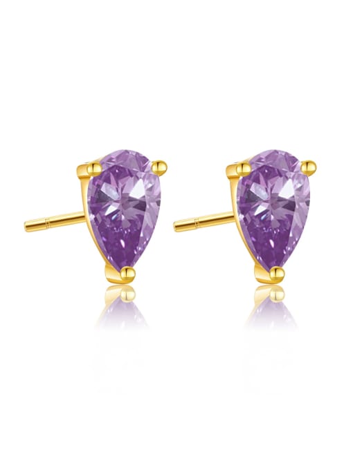 18k gold purple 925 Sterling Silver Cubic Zirconia Water Drop Dainty Stud Earring