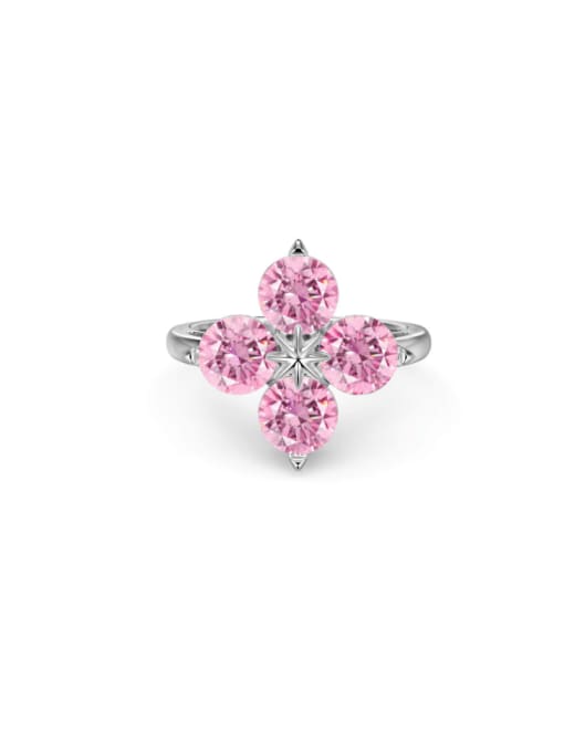 DY120977 S W PK 925 Sterling Silver Cubic Zirconia Clover Dainty Cocktail Ring