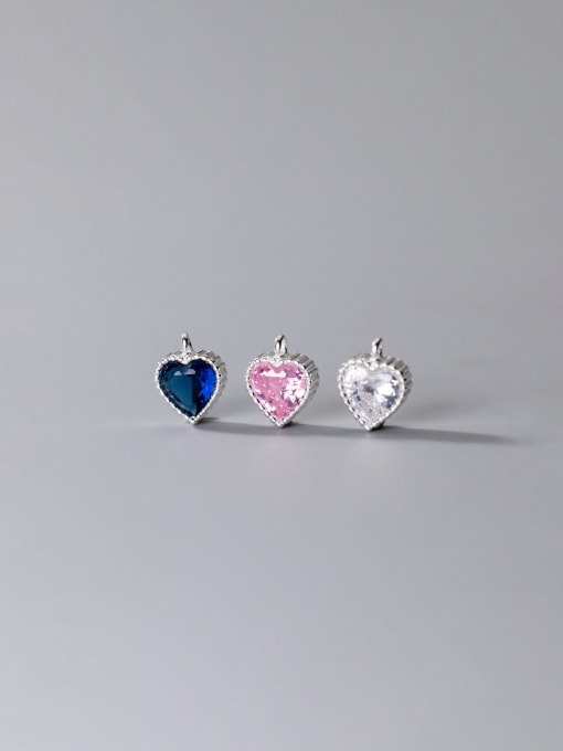 FAN 925 Silver Inlaid Colored Zirconium Heart Peach Charm 0