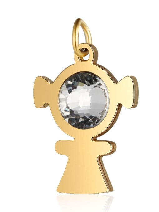 X T582D 2 Stainless steel White Cubic Zirconia Charm Height : 14 mm , Width: 23 mm