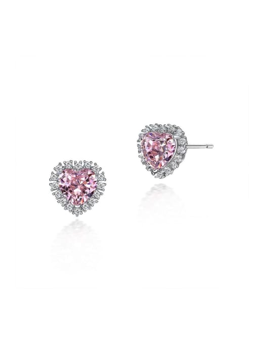 A&T Jewelry 925 Sterling Silver High Carbon Diamond Pink Heart Dainty Stud Earring 0