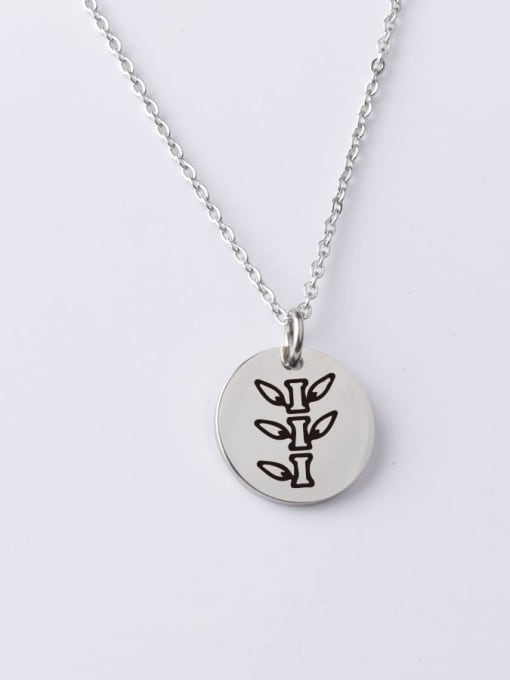 Steel color Stainless steel Round Bamboo Minimalist Necklace