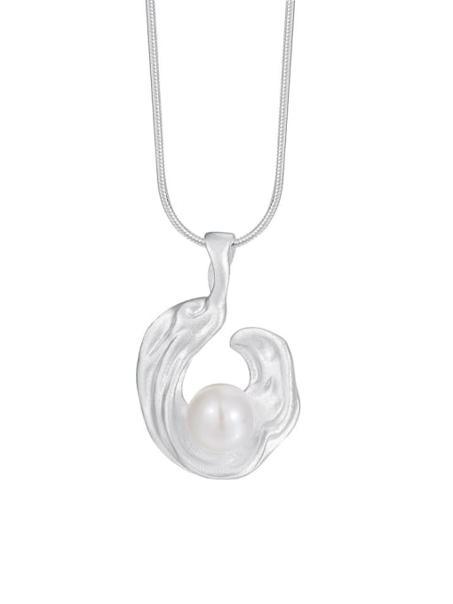 YUANFAN 925 Sterling Silver Imitation Pearl Irregular Minimalist Necklace 3