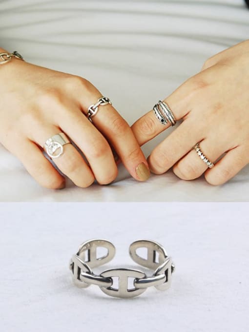 ACEE 925 Sterling Silver Hollow Geometric Trend Band Ring