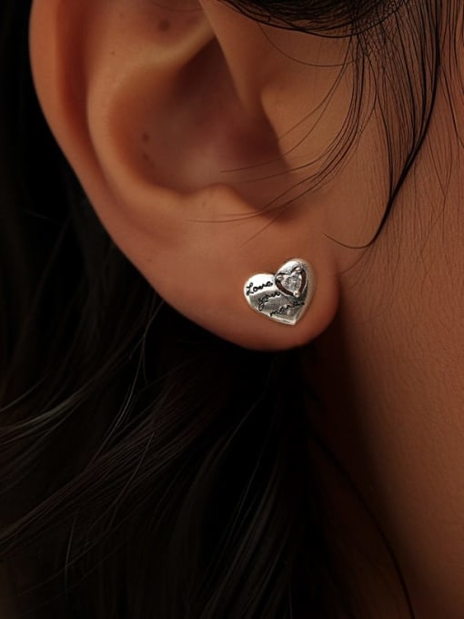YUANFAN 925 Sterling Silver Heart Vintage Stud Earring 1