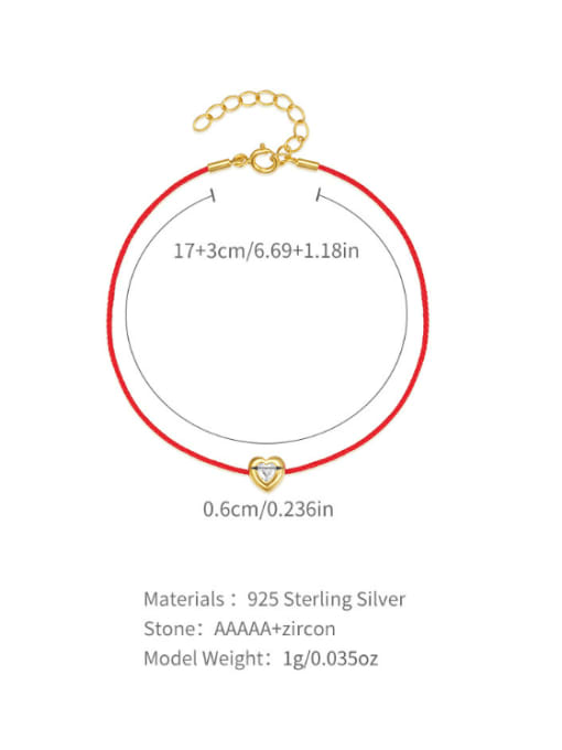 YUANFAN 925 Sterling Silver Red Rope Heart Minimalist Link Bracelet 2