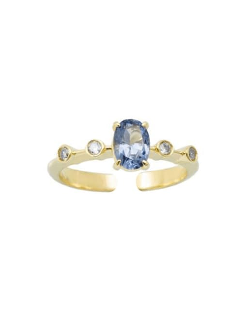Gold + Blue 925 Sterling Silver Cubic Zirconia Geometric Dainty Band Ring