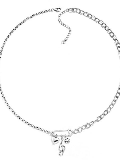 045L10.8g 925 Sterling Silver Smiley Vintage Necklace