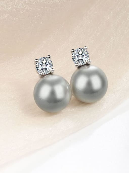 Grey Pearl 10MM 925 Sterling Silver Imitation Pearl Geometric Dainty Drop Earring