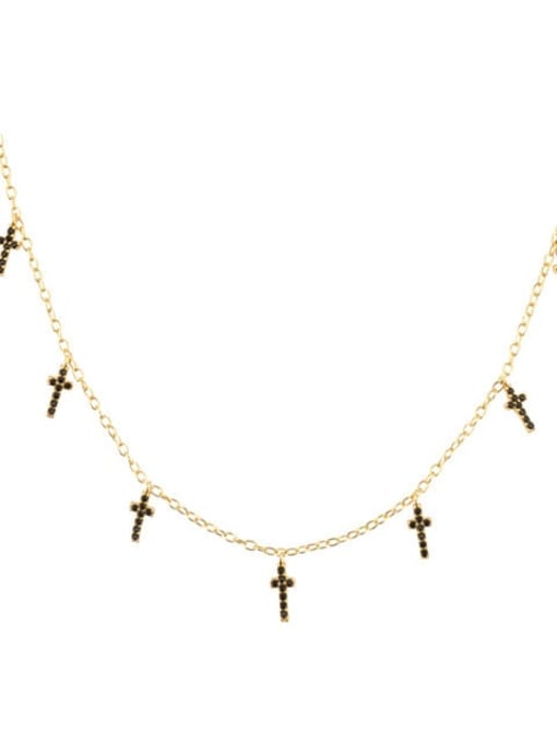 18k gold black stone 925 Sterling Silver Cubic Zirconia Cross Minimalist Necklace