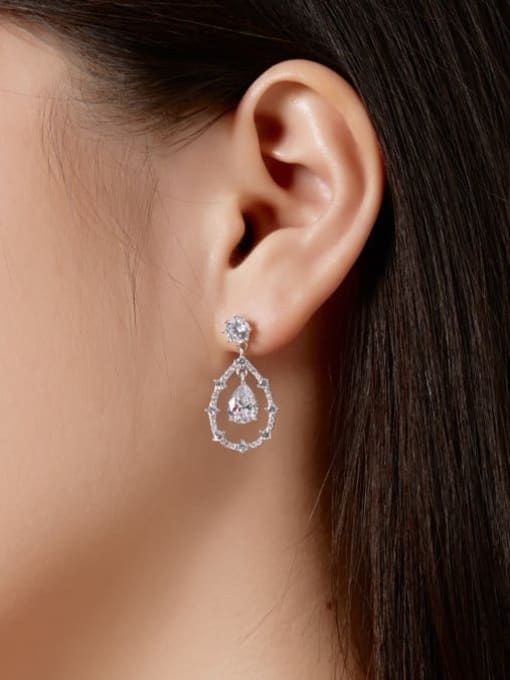 STL-Silver Jewelry 925 Sterling Silver Cubic Zirconia Water Drop Luxury Cluster Earring 1