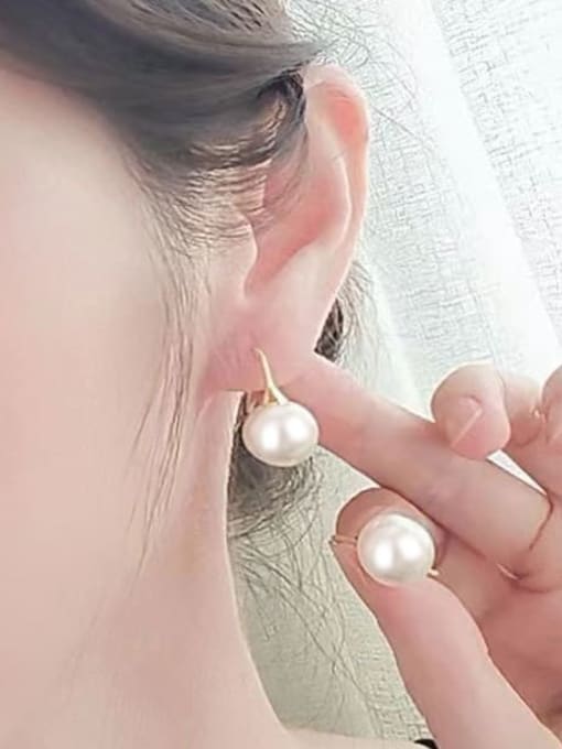 PNJ-Silver 925 Sterling Silver Imitation Pearl Geometric Minimalist Hook Earring 1