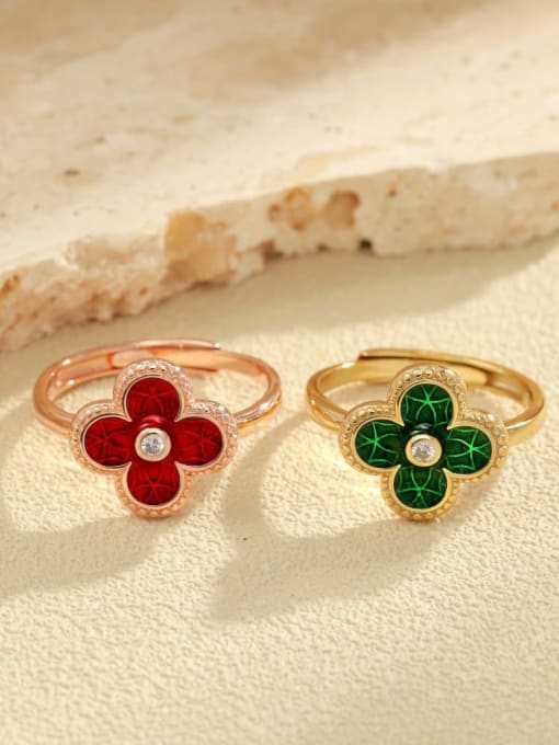 STL-Silver Jewelry 925 Sterling Silver Enamel Clover Dainty Band Ring 0