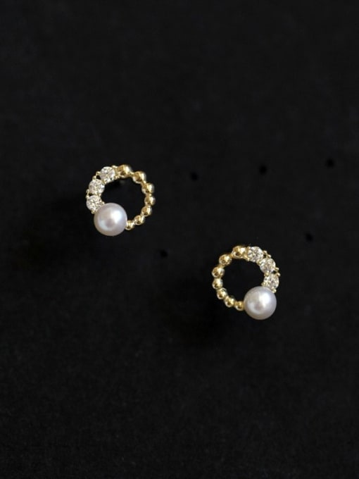 ZEMI 925 Sterling Silver Imitation Pearl Flower Vintage Stud Earring 0