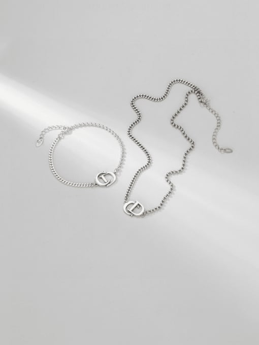ARTTI 925 Sterling Silver  Minimalist Letter Braclete and Necklace Set 0
