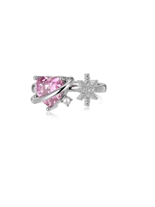 platinum+pink DY121015 S W BF 925 Sterling Silver Cubic Zirconia Heart Vintage Band Ring