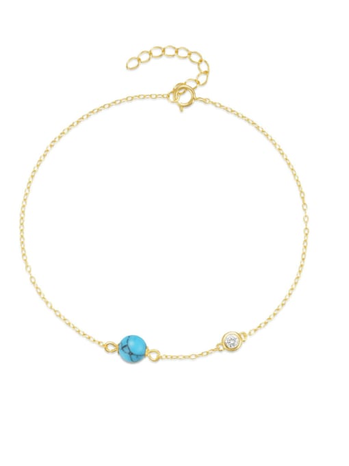 Golden turquoise 925 Sterling Silver Turquoise Round Minimalist Bracelet