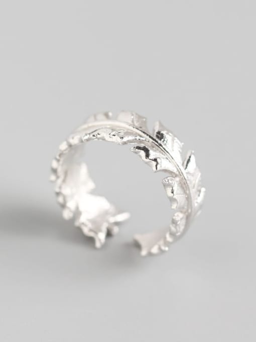 Platinum 925 Sterling Silver Leaf Trend Band Ring