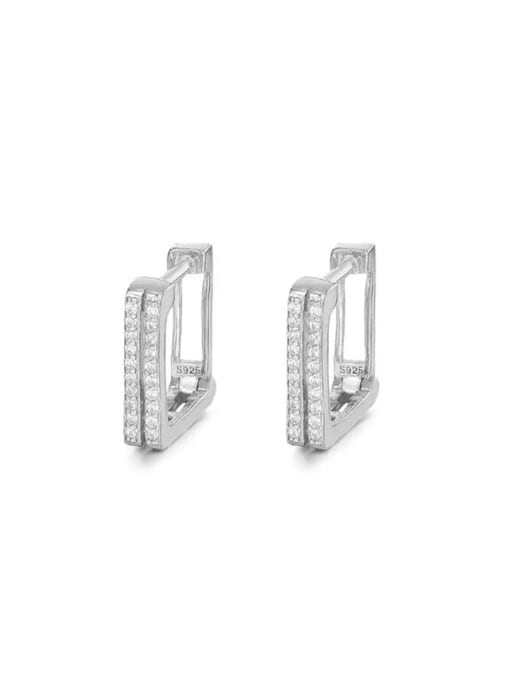 E2767 Platinum 925 Sterling Silver Cubic Zirconia Geometric Dainty Huggie Earring