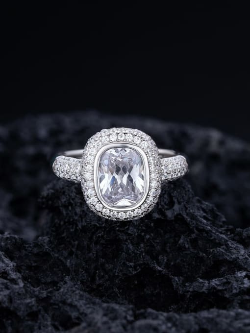 A&T Jewelry 925 Sterling Silver Cubic Zirconia Square Luxury Cocktail Ring