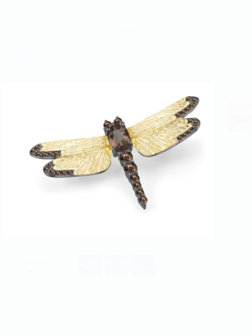 Natural tea Crystal Brooch 925 Sterling Silver Natural Stone Multi Color Dragonfly Cute Pins & Brooches