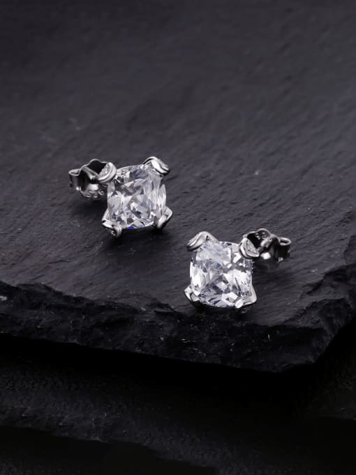white 925 Sterling Silver High Carbon Diamond Geometric Dainty Stud Earring