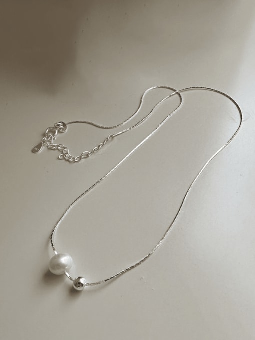 Snake bone pearl chain 925 Sterling Silver Freshwater Pearl Irregular Minimalist Necklace