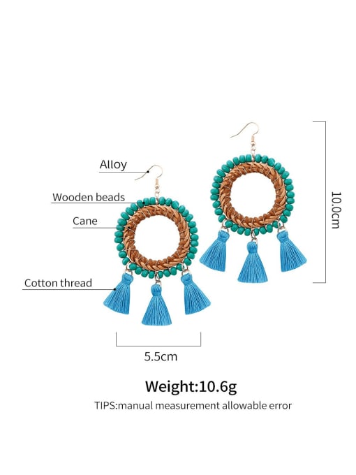 JMI Bead Multi Color Cotton Tassel Bohemia Hand-woven Drop Earring 3