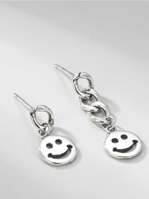 Smiling face asymmetric Earrings 925 Sterling Silver Hollow  Smiley Vintage Drop Earring