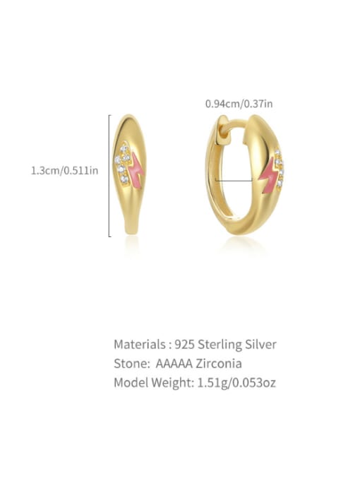 gold+pink 925 Sterling Silver Cubic Zirconia Geometric Minimalist Huggie Earring