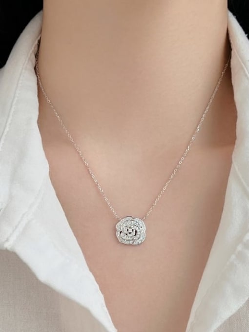 STL-Silver Jewelry 925 Sterling Silver Cubic Zirconia Flower Dainty Necklace 1