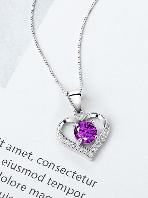 Purple diamond (including box chain) 925 Sterling Silver Cubic Zirconia Little Swallow Minimalist Necklace