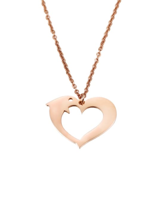 rose gold Stainless steel Heart Dolphin Minimalist Necklace