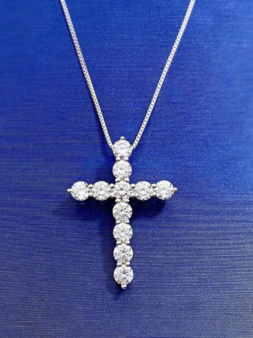 White gold 925 Sterling Silver Cubic Zirconia Cross Minimalist Regligious Necklace