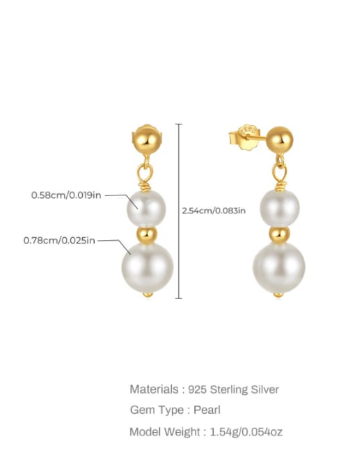 YUANFAN 925 Sterling Silver Imitation Pearl Tassel Minimalist Drop Earring 2