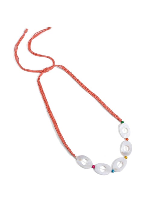 Orange n70250 Shell White Cotton Rope  Geometric Bohemia Hand-Woven  Long Strand Necklace