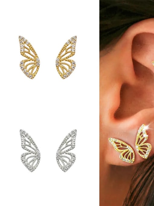 YUANFAN 925 Sterling Silver Cubic Zirconia Butterfly Minimalist Stud Earring 1