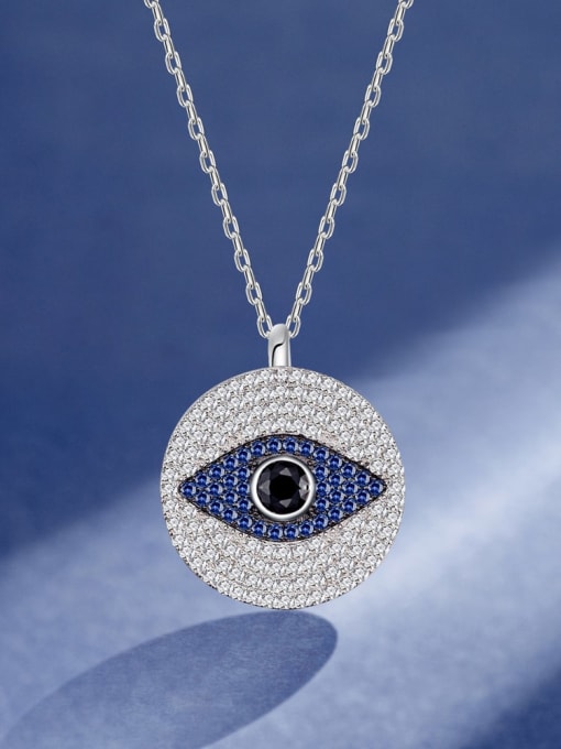 A&T Jewelry 925 Sterling Silver Cubic Zirconia Evil Eye  Minimalist Round Pendant  Necklace 0